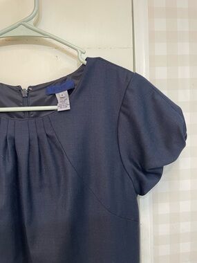 J. Crew sheath pleated navy blue wool dress 6 fitted puff sleeve business work